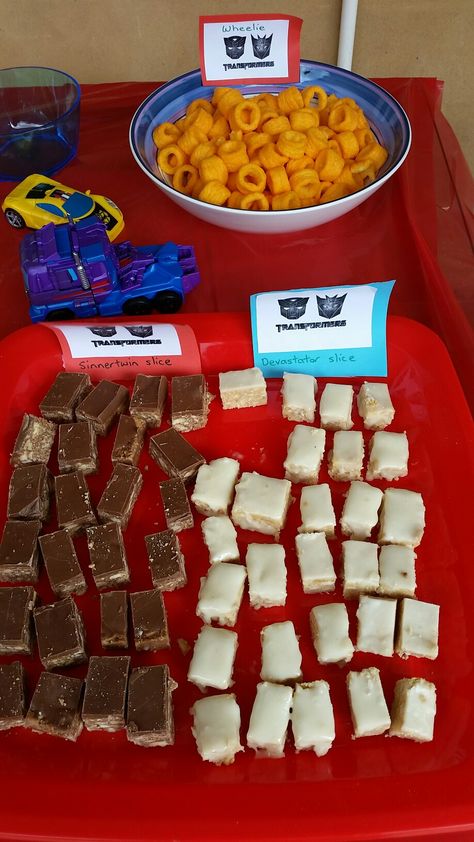 Transformer party food Transformers Birthday Food, Transformers Party Food, Birthday Food Ideas, Party Food Birthday, Transformers Birthday Party, Birthday Party Food Ideas, Candy Rush, Transformers Party, Transformers Birthday Parties