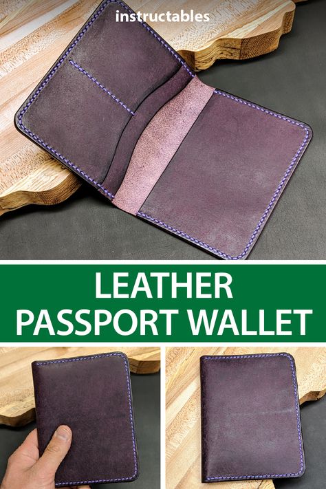 Passport Wallet Pattern Free, Diy Leather Passport Holder, Diy Passport Holder, Passport Cover Pattern, Passport Holder Pattern, Wallet Pattern Free, Makey Makey, Diy Leather Wallet, Leather Wallet Design