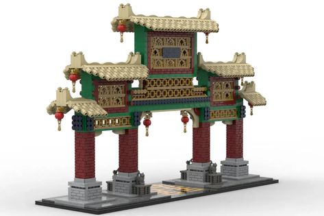 LEGO IDEAS - Chinatown: Double Happiness Archway Minecraft Chinese Restaurant, Chinatown Minecraft, Chinese Village Minecraft, Chinese Minecraft Builds, Chinese Temple Minecraft, Minecraft Details, Double Happiness Symbol, Famous Cities, Stone Lion