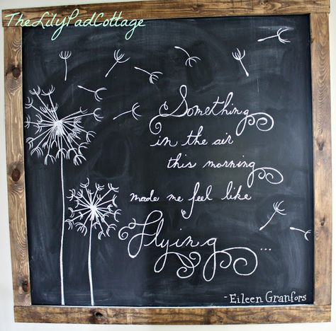 If you’ve been following along,  this is the 3rd day of our 6 Days of Spring series, today I’m showing off my Spring Chalkboard… My daughter’s favorite “flower” is the “blow flower” – more commonly known as the dandelion..  Followed closely by red roses, good luck to her first boyfriend combining those into a bouquet! … Bathroom Chalkboard, Spring Chalkboard Ideas, Spring Chalkboard, Lilypad Cottage, Chalkboard Doodles, Blackboard Art, Chalk Wall, Chalkboard Drawings, Spring Quotes