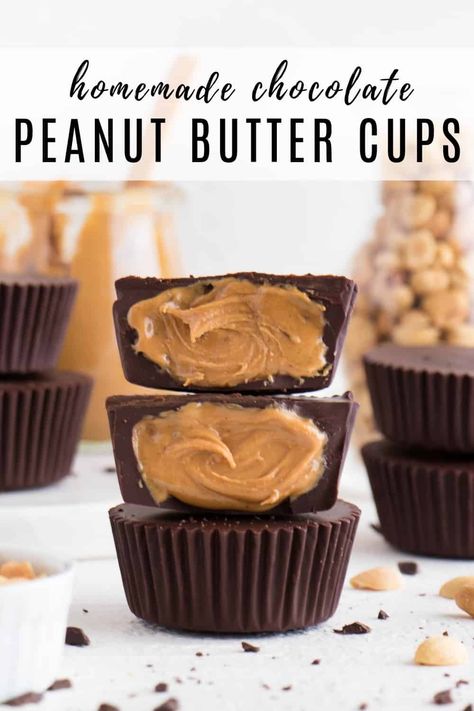 These homemade peanut butter cups are SO delicious and easy to make! This healthy dessert is vegan, gluten-free, and requires only 4 ingredients. #homemade #peanutbuttercups #4ingredient #keto #healthy #vegan Purely Kaylie, 4 Ingredient Desserts, Vegan Peanut Butter Cups, Vegan Chocolate Recipes, Homemade Peanut Butter Cups, Keto Healthy, Vegan Candies, Vegan Peanut Butter, Homemade Peanut Butter