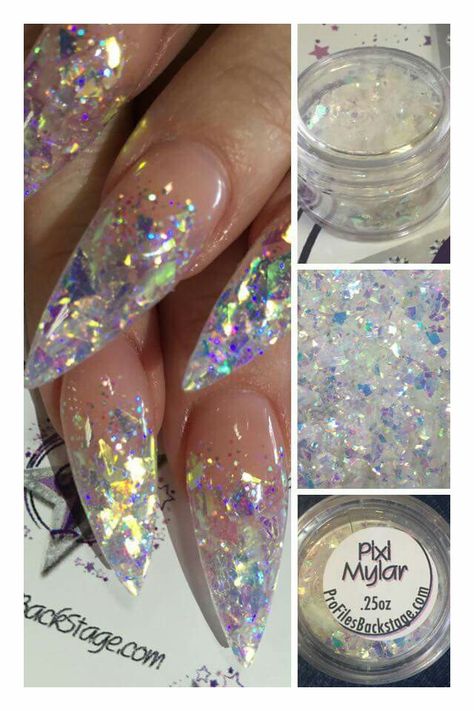 . Irridescent Nails, Clear Glitter Nails, Chunky Glitter Nails, Opal Nails, Clear Acrylic Nails, Glitter Nails Acrylic, Chrome Nails Designs, Unicorn Nails, Nail Designs Glitter