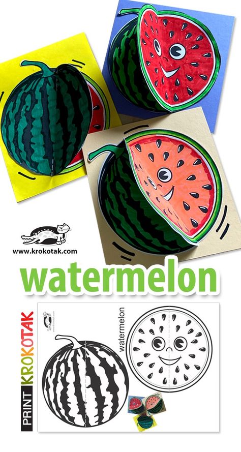 Summer For Kids Activities, Watermelon Crafts For Kids, Summer Arts And Crafts For Kids, Summer Art For Kids, Easy Art Activities For Kids, Kids Summer Crafts, Watermelon Coloring, Easy Activities For Kids, Watermelon Craft