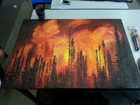 Forest fire acrylic painting. Canvas piece Dark Forest Painting, Painting Canvas Ideas, Ideas For Painting, Fire Drawing, Realistic Pencil Drawings, Fire Painting, Fire Art, Forest Painting, Oil Painting Portrait