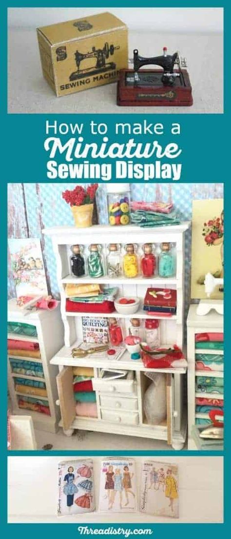 Create an amazing miniature sewing display Sewing Room Organization Diy, Miniature Sewing Room, Diy Ironing Board, Dollhouse Makeover, Dollhouse Interiors, Miniature Sewing, Room Box Miniatures, Sew Dress, Sewing Spaces