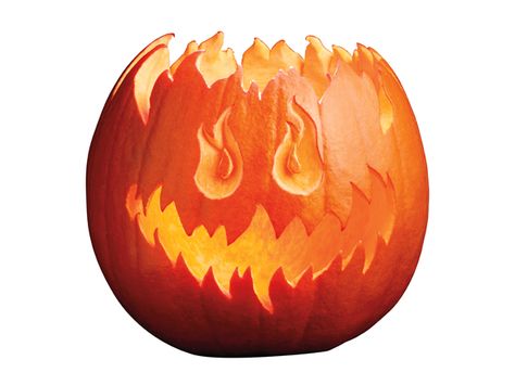 How to Carve a Pumpkin Into a Flaming Jack-O'-Lantern - FoodNetwork.com Pumpkin Inspiration, Pumpkin Carving Contest, Easy Pumpkin Carving, Pumpkin Carvings, Carved Pumpkin, Halloween Pumpkins Carvings, Halloween Pins, Food Network Magazine, Halloween Time