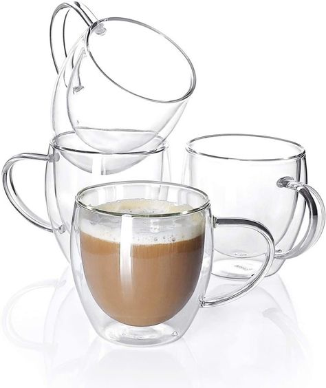 Small Coffee Maker, Clear Coffee Mugs, Double Wall Glass, Espresso Cups Set, Glass Coffee Cups, Glass Coffee Mugs, Espresso Machines, Cawan Kopi, Coffee Mug Sets