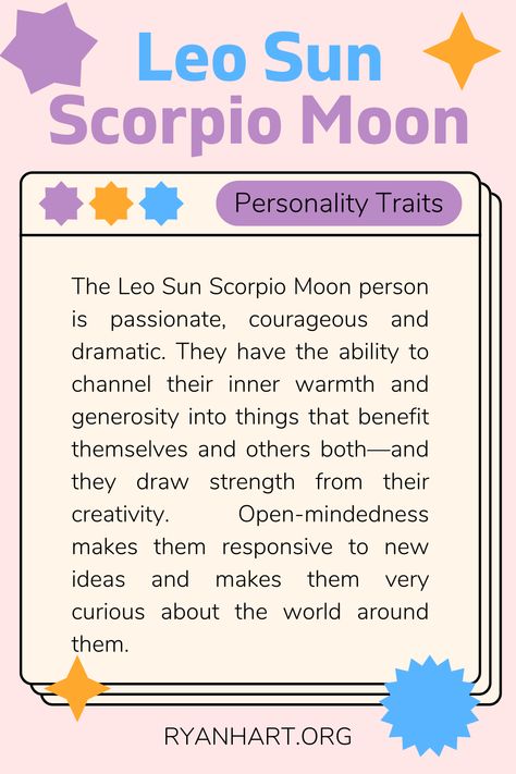 Moon Personality, Moon Person, Leo Sun Scorpio Moon, Sun Scorpio, Astrology Meaning, Leo Sun, Moon In Leo, Leo Rising, Leadership Abilities