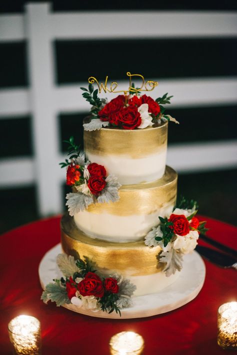 A Rustic Red and White Woodland inspired Central Florida Wedding via TheELD.com Red Winter Wedding, Winter Wedding Cakes, Red Velvet Wedding Cake, Quince Cakes, Quince Cake, Christmas Wedding Cakes, Bridal Cake, Bolo Red Velvet, Quinceañera Dresses