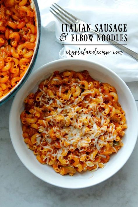 italian sausage and elbow noodles Spaghetti With Elbow Noodles, Recipes With Italian Sausage, Recipes With Elbow Noodles, Recipes With Sausage, Elbow Pasta Recipes, Elbow Noodles, Ground Sausage Recipes, Yummy Pasta, Kitchen Tricks