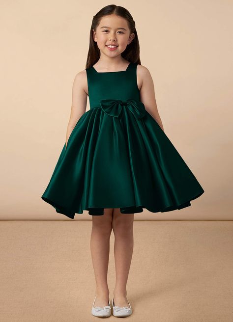 Pine Azazie Bo Peep A-Line Bow Matte Satin Knee-Length Dress | Azazie Bo Peep, Dress Flower, Matte Satin, Flower Girl Dress, Satin Dress, A Princess, Pink Candy, Steel Blue, Flower Dresses