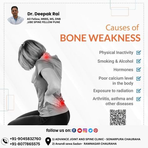 Causes of Bone Weakness. : : DR.DEEPAK RAI AO Fellow ,MBBS, MS, DNB.. VARANASI. : for more details Follow Us :@dr.deepakrai Visit: www.drdeepakrai.in Call and DM us:-+91-9045832760 : : #bestorthopedicsurgeon #bestorthopedicdoctor #orthopedics #orthopedicsurgery #orthopedic #orthopedicsurgeon #orthopedicshoess Healthcare Ads, Orthopedic Doctor, Physical Inactivity, Disney Princess Quotes, Orthopedic Surgery, Strong Bones, Wellness Wednesday, Healthy Detox, Detox Recipes