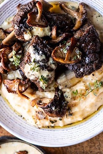 Wine Braised Short Ribs, Mushroom Cream Sauce, Half Baked Harvest Recipes, Mushroom Cream Sauces, Date Night Recipes, Braised Short Ribs, Harvest Recipes, Half Baked, Beef Short Ribs