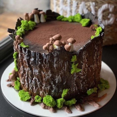 Mushroom Cake Ideas, Campfire Cake, Mushroom Cake, Elegant Birthday Cakes, Forest Cake, Tree Cakes, Pretty Birthday Cakes, Novelty Cakes, Dessert Decoration