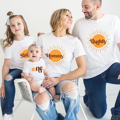 Sunshine First Birthday, Sun Birthday, Family Tshirt, Baby Birthday Decorations, First Trip Around The Sun, Sunshine Birthday, Grandma Shirts, Birthday Tshirts, Bear Shirt