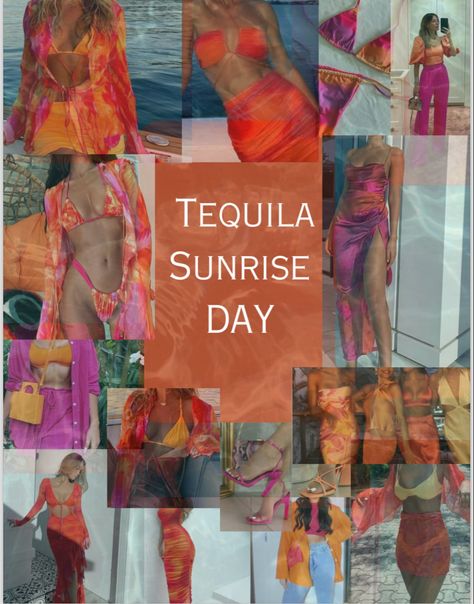 Tequila Sunrise Bikinis, Tequila Sunrise Bathing Suits, Tequila Sunset Bachelorette Outfits, Tulum Bachelorette Outfits, Palm Springs Bachelorette Theme, Bachelorette Bathing Suit Ideas, Bachelorette Theme Night, Tequila Sunrise Theme, Sunset Bachelorette Theme