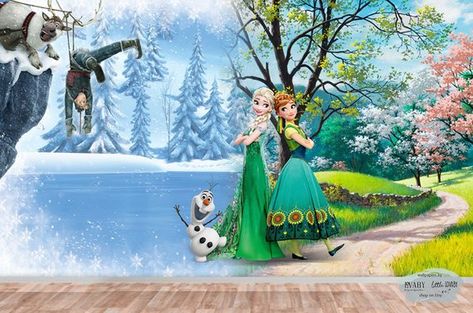 Frozen Inspired Wall Mural, Princess Elsa and Anna Wall Mural, Children Room and Nursery Wallpaper Frozen Mural, Elsa Wallpaper, Frozen Nursery, Disney Princess Bedding, Castle Mural, Disney Princess Room, Frozen Bedroom, Bee Room, Shelf Closet