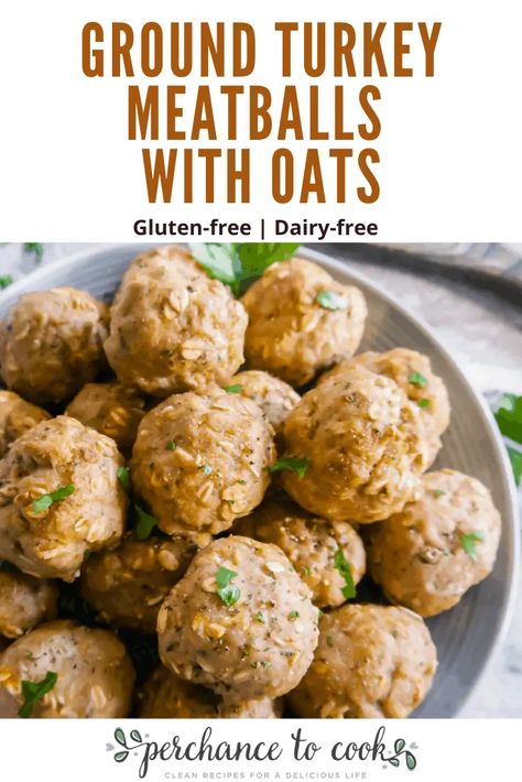 Ground Turkey Meatballs with Oats recipe. A healthy baked meatball recipe made with ground turkey, oats, and spices. They are flavorful and delicious! Meatballs With Oats, Dairy Free Meatballs, Gluten Free Turkey Meatballs, Baked Turkey Meatballs, Ground Chicken Meatballs, Turkey Meatballs Recipe, Turkey Meatballs Healthy, Baked Meatball Recipe, Ground Turkey Meatballs