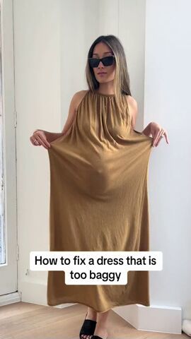 In this tutorial, I’ll show you a fashion hack for fixing dresses that are just too baggy. Keep reading to find out how to make your favorite baggy dresses fit right. Oversize Dress Hack, Oversized Dress Hack, Dress Too Big Hacks No Sew, Dress Hack, Baggy Dresses, Dress Alterations, Loose Maxi Dress, Loose Fitting Dresses, Oversized Dress