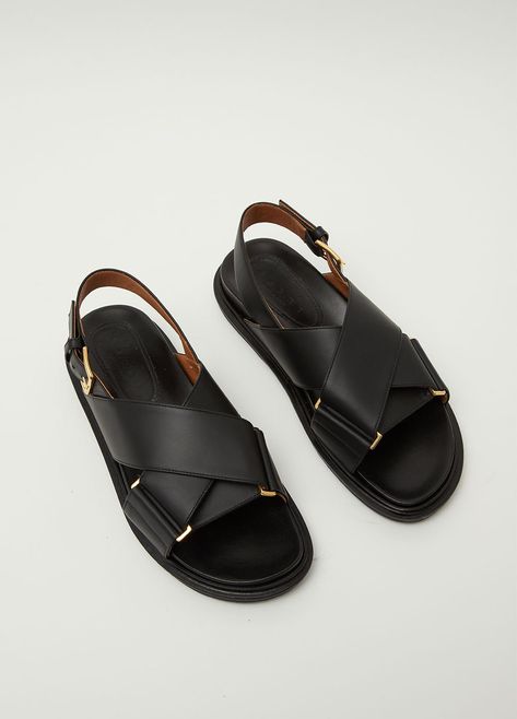 Marni Fussbett, Black Sandals, You Bag, Calf Leather, The Black, Ankle Strap, Calf Skin, In Italy, Fashion Accessories