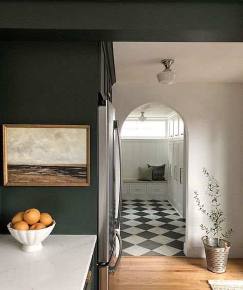 9 Spaces That Made Us Want Black & White Checkered Floors – 6 Tips for Decking Out Your Dream Craft Room - Camille Styles Checkered Flooring, Black Stuff, Dark Green Walls, Dining Room Floor, Checkerboard Floor, Light And Dwell, English Tudor, Set Sofa, Flooring Inspiration