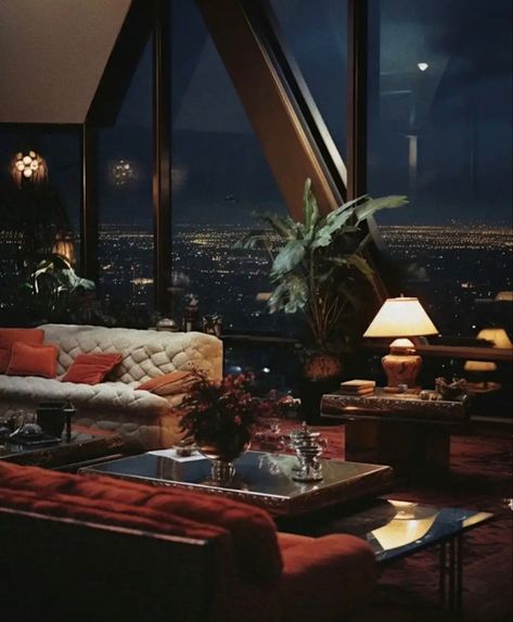 1980s Apartment, 1980s Interior Design, Penthouse Decor, Penthouse Aesthetic, 1980s Interior, Miami House, 90s Interior, 80s Interior Design, Dark Interior Design