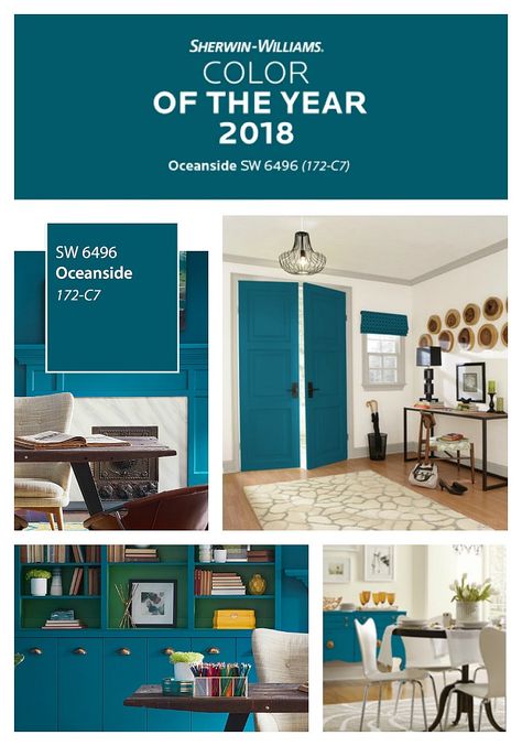 2018 Sherwin Williams Color of the Year is Oceanside. #sherwinwilliams Bedroom Paint Colors Sherwin Williams, Exterior Paint Sherwin Williams, Interior Paint Colors Schemes, Trending Paint Colors, Favorite Paint Colors, Kitchen Paint Colors, Sherwin Williams Paint Colors, Exterior Paint Colors For House, Bedroom Paint Colors