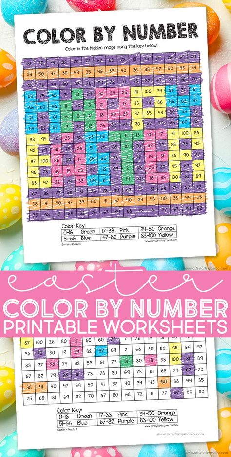 Free Printable Easter Color by Number Worksheets #easter #kidsactivities #easterprintables #easteractivities #coloringpage #colorbynumber #freeprintable #eastercrafts #worksheets #freeworksheets Color By Sight Word Free, Easter Bingo Free Printable, Easter Color By Number, Number Fluency, Easter Bingo, Easter Color, Lunchbox Jokes, Easter Printables Free, Number Worksheets