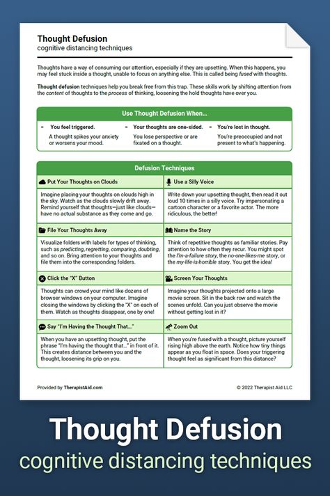 Thought Defusion Techniques Defusion Techniques, Thought Defusion, Cbt Therapy Worksheets, Mindfulness Classroom, Counseling Techniques, Cbt Therapy, Motivational Interviewing, Mental Health Counseling, Mental Health Therapy