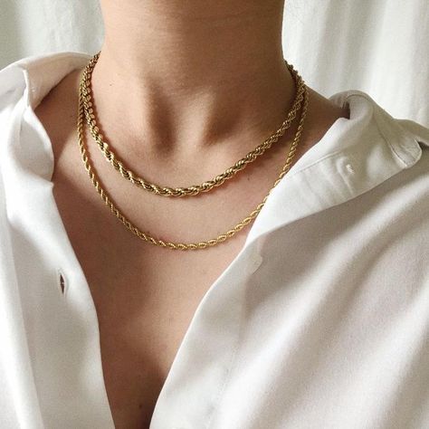 Earring Stacks, Twisted Chain, Detailed Necklace, Gold Rope Chains, Thick Rope, Jewelry Photography, Rope Necklace, Jewelry Inspo, Cuff Earrings