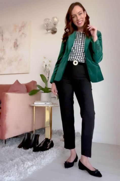 Teal Blazer Outfit, Velvet Blazer Outfit, Green Blazer Outfit, Essentials Outfit, Talbots Fashion, Talbots Outfits, Green Velvet Blazer, Teal Blazer, Blazer Outfits For Women