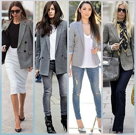 Gray Blazer Women Outfit, Grey Blazer Styling Women, How To Wear A Grey Blazer, Blazer Gray Outfit, Gray Blazer And Jeans Outfit, Outfits With Gray Blazer, Dark Gray Jacket Outfit, Dark Gray Blazer Outfit Women, Light Grey Jacket Outfit