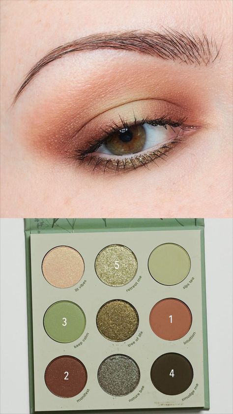 Soft brown and pastel green eyeshadow look using the ColourPop Sage The Day Palette. Brown Eyeshadow Looks, Green Eyeshadow Look, Under Eye Makeup, Lip Art Makeup, Colourpop Eyeshadow, Eyeshadow For Brown Eyes, Eye Makeup Steps, Green Makeup, Colourpop Cosmetics