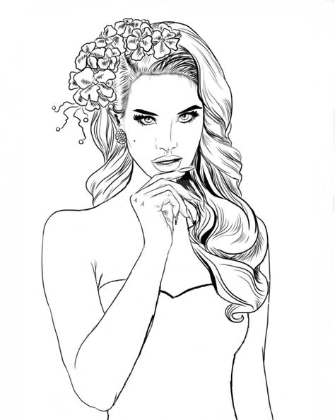 Lana Del Rey Coloring Pages, Lana Del Rey Drawing, Rey Drawing, Ldr Art, Steampunk Coloring Book, Steampunk Coloring, Lana Del Rey Art, Animal Art Projects, Adult Colouring Printables