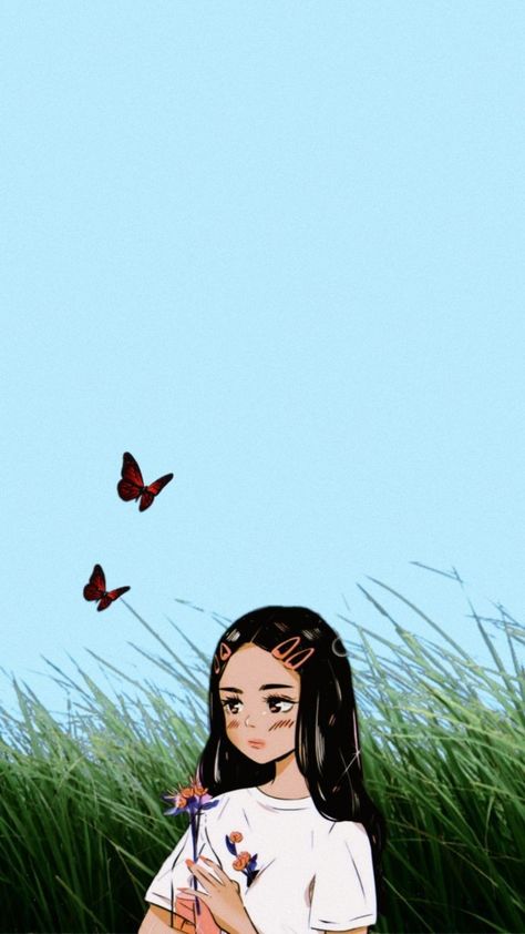 Wallpaper Aloneness, Butterfly Girl Aesthetic, Wallpaper For Girls Phone, Aesthetic Wallpaper For Android, Butterfly Girl Art, Butterfly Aesthetic Wallpaper, Girl Iphone Wallpaper, Wallpaper Sky, Girls Wallpaper