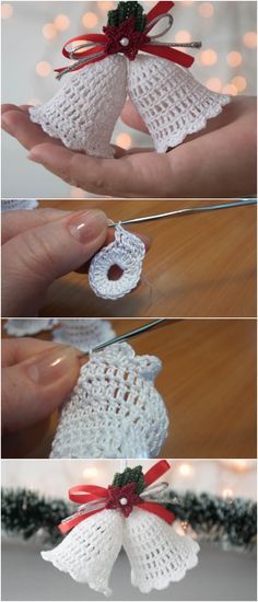 How To Crochet Christmas Bell Quick Crochet Projects, Crochet Xmas, Crochet Christmas Decorations, Crochet Ornaments, Crochet Snowflakes, Christmas Bell, Crochet Decoration, Holiday Crochet, Crochet Christmas Ornaments