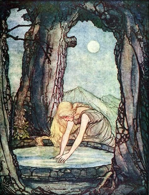 The Goose Girl at the Well - Rie Cramer Grim Fairy Tales, Warwick Goble, Fabian Perez, Fairy Tale Illustrations, Golden Age Of Illustration, Fairy Tale Illustration, Arthur Rackham, Grimm Fairy Tales, Fairytale Illustration