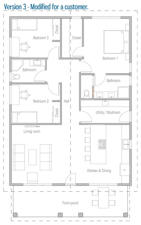 Two Story Bungalow, House Plans Luxury, Home Layouts, Single Storey House Plans, Hotel Floor Plan, Three Bedroom House Plan, Bungalow Floor Plans, Little House Plans, Small House Floor Plans