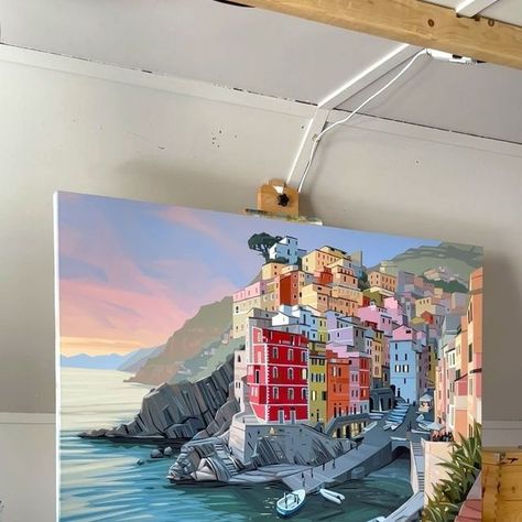 Chris Firger on Instagram: "Painting “Riomaggiore at Sunset” - this was a really fun commission to paint — lots of little buildings, interesting light, reflections — all good stuff!" Chris Firger, Instagram Painting, Paint, Building, On Instagram, Instagram, Art