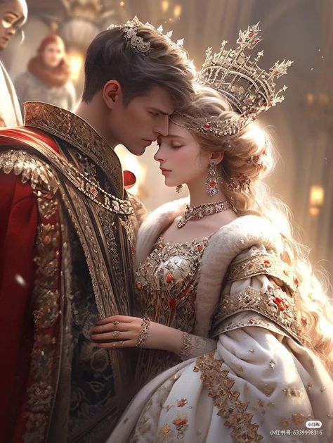 Queen Outfits, King Outfit, Dreamy Gowns, Victorian Paintings, Angel Artwork, Fantasy Couples, Royalty Aesthetic, Fantasy Princess, Romantic Anime Couples