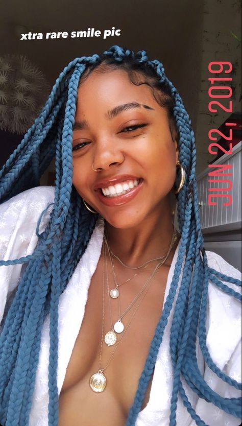 Blue And Black Braids, Gemini Style, Blue Box Braids, Blue Braids, Gemini Hair, Colored Box Braids, Braid Inspiration, Colored Braids, Box Braids Hairstyles For Black Women