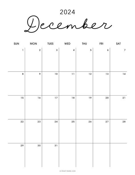 Free 2024 Simple Monthly Printable Calendar - PrintyBird Dec 2024 Calendar, Printable Monthly Calendar 2024 Free, December 2024 Calendar Printable, December 2024 Calendar, Printable Calendar 2024, December Calendar 2024, Blank Monthly Calendar Printable Free, 2024 Calendar Printable, Monthly Printable