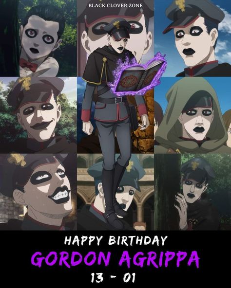 13-01-22 Happiest Birthday To The Kindest Black Bulls' Member, Gordon Agrippa 💜👻 Gordon Agrippa, Clover 3, Happiest Birthday, Goth Boy, Black Bull, Black Cover, Black Clover, Anime Shows, Anime Love