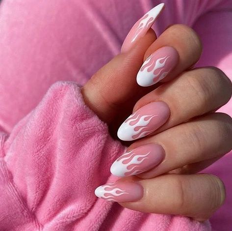 Flame Nail Art, Almond Nails Designs, Almond Acrylic Nails, Short Acrylic Nails Designs, Homecoming Nails, Fire Nails, Dream Nails, Funky Nails, Short Acrylic Nails