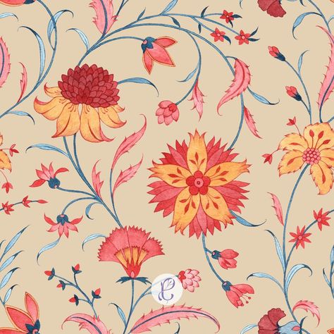 Chintzy floral seamless pattern 🌸 #pattern #handpainted #seamlesspattern #chintz #indiandesign #patternmockup #textiledesigner #patterndesign #printmockup #surfacepatterndesign #printdesigner #original #printsandpatterns #printstale Chintz Floral Pattern, Chintzy Floral, Chintz Print, Chintz Pattern, Floral Seamless Pattern, Border Embroidery Designs, Border Embroidery, Print Mockup, Art Lessons Elementary