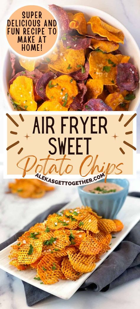 Air Fryer Sweet Potato Chips, Chips Air Fryer, Crispy Baked Potatoes, Potato Appetizers, Veggie Chips, Air Fried Food, Ultimate Breakfast, Sweet Potato Chips, Party Appetizer