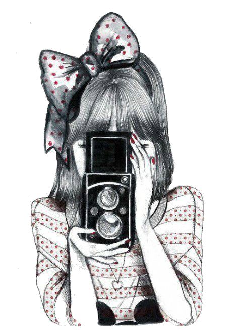 Girl With Camera, Holding A Camera, Pink Pictures, Illustrated Ladies, Kristina Webb, Awesome Drawings, Drawing Of A Girl, Sketching Painting, Camera Drawing