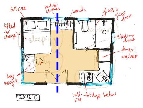 Tiny Movements — 12x16 16x18 House Plan, 12x18 Tiny House Floor Plans, 12x16 Tiny House Floor Plans With Loft, 12 X 16 Tiny House Floor Plans, 12x16 Tiny House Floor Plans, 12x16 Tiny House, Tiny Cabin Floor Plans, Diy Tiny House Plans, Studio Apartment Floor Plans