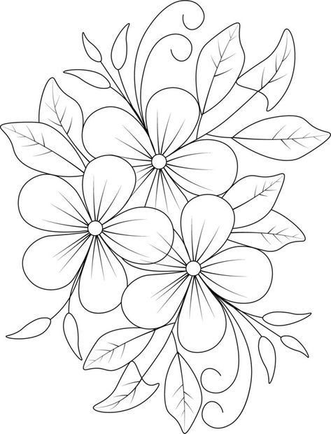 Flower Drawing For Embroidery, Flower Leaves Drawing, Flower Embroidery Pattern Free Templates, Embroidery Drawing Pattern, Flower Patterns Template, Drawing Images Pencil, Ragam Hias Flora, Flower Pattern Painting, Embroidery Designs Flowers