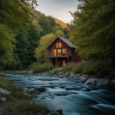 Creekside Cabin Getaway 🏞️🏠 Creekside Cabin, Tiny Log Cabins, Babbling Brook, Cabin Getaway, Boys Home, Tommy Lee Jones, Getaway Cabins, Aesthetic Nature, Falling Asleep